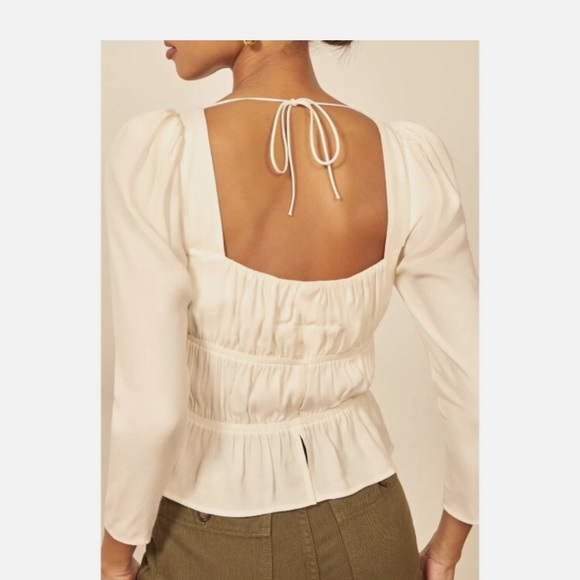 Reformation Top Plath Cream Puff Sleeve Crepe Size Small Puff Sleeve Blouse - Picture 4 of 11